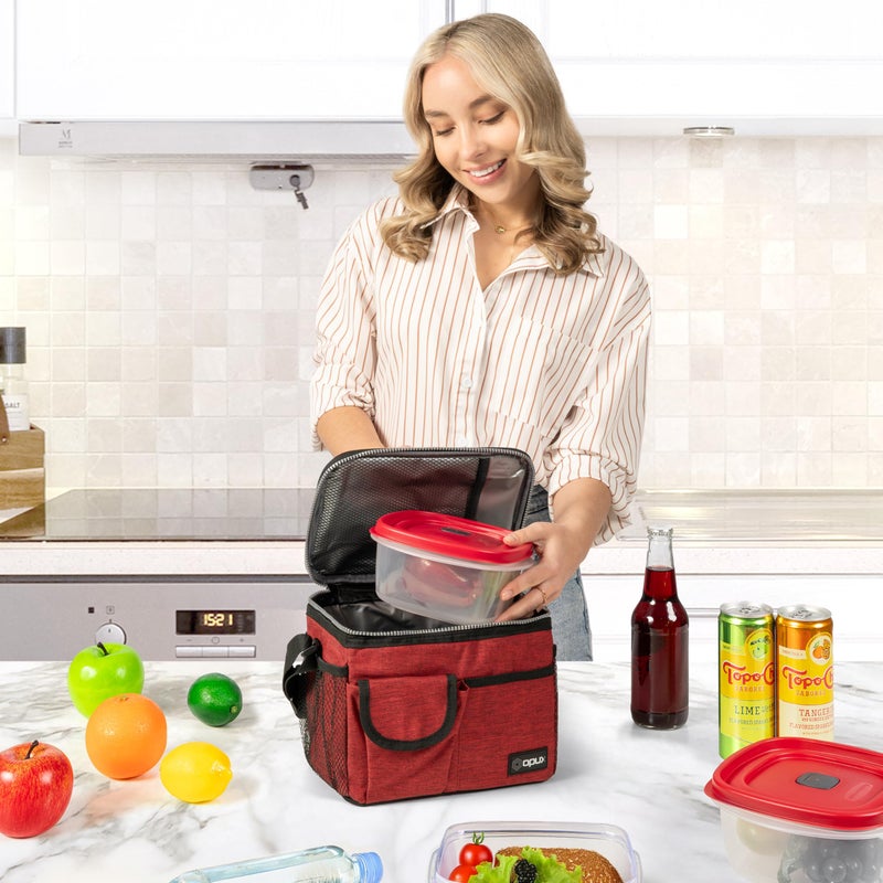 opux Insulated Lunch Bag for Men Women, Leakproof Heather Red Lunch Box for Work, Portable Soft Lunch Cooler Bag with Shoulder Strap, Adult Lunchbox Lunch Pail for Kid Boy Girl School, 14 Can/8L - Image 5